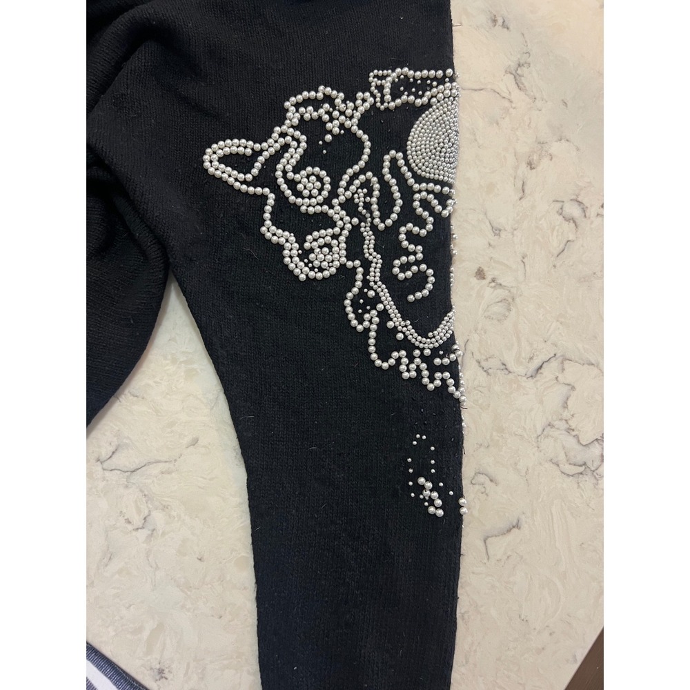 Gladys Bagley Vintage Black Knit Sweater Pearl Embellish 80s Glam Pullover - Picture 2 of 8